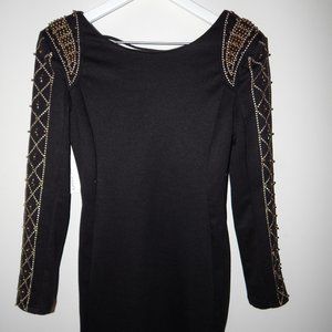 Long Sleeve Black Dress with Bronzed Beading
